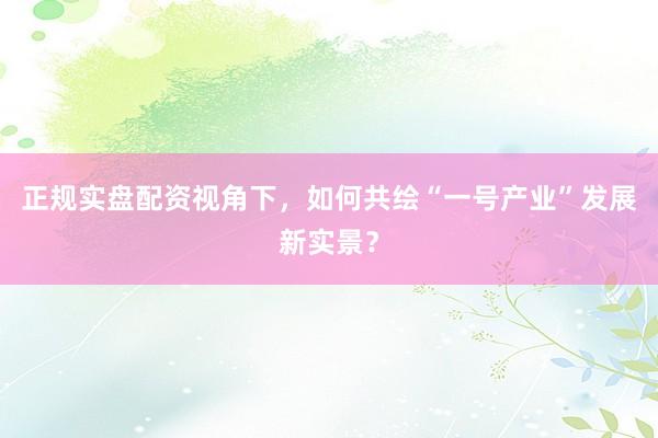 正规实盘配资视角下，如何共绘“一号产业”发展新实景？